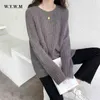 WYWM Mid-length Knitted Fashion Sweater Women Autumn Loose Basic Vertical Stripes Pullovers Ladies Korean Bottoming Jumper 211215