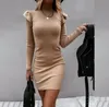Seksi Mini Örme Elbise Uzun Kollu Crewneck Katı Sıska Vestidos Sonbahar Kış Moda Zarif Bodycon Elbiseler Kadınlar İçin 210322