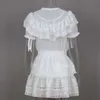 Mini vestido de alta qualidade de manga curta renda branca férias e estilo de praia 210608