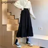 Black White Fashion Korean Ruffle Midi A-line Skirt Women Casual Spring Summer High Waist All-match Long Skirts Femme 210601