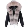 Maomaokong Fashion Curto Casaco de Pele Real Relógio Raccoon Natural Grande Coleira de Pele de Inverno Parka Bomber Jaqueta impermeável 211122