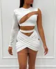 Sexy Sheer Mesh Two Piece Set Party Clubwear Gonna Suit Solid One Shoulder See Through Tank Top Minigonna Women Outfit Dress X0709