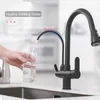 Onyzpily Mattschwarzer gefilterter Kran für die Küche, herausziehbarer Spray, 360-Grad-Wasserfilter-Wasserhahn, Dual-Wasser-Modi, Spüle, Küchenarmatur, 210724