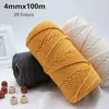 4mm Cotton Cord Colorful Macrame Rope Beige Twisted Craft String DIY Wedding Home Textile Decorative Supply 100M Yarn