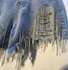 Bling Rhinestone Tassel denim shorts mode sexiga kvinnor kristall kort jean s-3xl blå