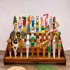 Creative Carved wooden animal pen craft Hand-painted pen Cartoon shape wood ballpoint pens ooffice student art