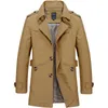 Trench da uomo Giacche lunghe da uomo in puro cotone di colore puro Cappotto moda da uomo Cappotto casual invernale slim fit di lusso