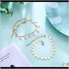 Anklets Jewelry 20Pcs Gold Palm Ankle Anklet Bracelet Barefoot Sandal Beach Foot Chain Two Layer Drop Delivery 2021 Lqpla