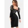 Ocstrade Sequin Bodycon Dress 2 pezzi abiti Sexy V Collo V Partito Set Donne Maglia Manica lunga Black ES 210527