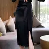 Mode coréenne jupes taille haute longue femme été solide genou longueur Sexy femmes vêtements noir pour femme 210427