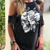 Rahat Artı Boyutu T Shirt 2020 Kadınlar Gevşek Seksi Kapalı Omuz Kafatası Baskı Punk Stil Tops Günlük Rahat Femme Tees Üst Tshirt 3XL X0628