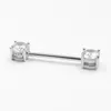 기타 925 스털링 실버 젖꼭지 반지 전면 Double CZ Bar Barbell 18g * 16 / 16mm