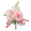 Brudtärna blommor corsage peony rosa män boutonniere för bröllop blomma tillbehör prom kostym dekorationer vit champagne