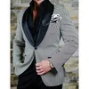 2 piece Checkered Men Suits with Shawl Lapel Slim fit Wedding Tuxedo for Groomsmen Plaid Man Fashion Clothes Set Jacket Pants X0909
