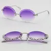 Whole Men Women Rimless Oversized Round Sunglasses Carved Diamond Cut lens Outdoors driving glasses design half frame Adu277t