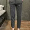 Krone bestickte Business-Hosen beiläufige dünne Büro-Social-Formal-Kleid-Hosen für Männer knöchellange Hosen Pantalon Homme 210527