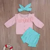 0-24 m Doğan Bebek Bebek Kız Giysileri Set Ruffles Uzun Kollu Bloomers Şort Kıyafetler Sonbahar Giyim 210515