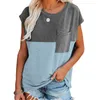 Casual Solta Mulheres Camisetas Moda Patchwork Manga Curta Senhoras Senhoras Bolsos T-shirts Plus Size S-3XL Tops de Verão 210522