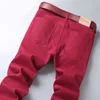 Классический стиль мужская вина красные джинсы мода деловые повседневные прямые джинсовые растягивающие брюки мужские брюки 21111