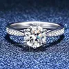 S925 Sterling Silver Cyrkoni Sześć pazur Proponuje małżeństwo Wedding Open Regulowany Ring Diamond Moissan dla kobiet