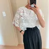 KOREJPAA Camisa Mulheres Verão Coreano Chique Retro Retro Pescoço Pescoço Crochet Dois-desgastos Solteiros Suspensos Suspensos 210526