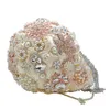 Flores de boda Siver Crystal Cascada Marfil Seda Rosa Oro Broche Bridel Ramos Perlas Ramo Cascada Teardrop233H