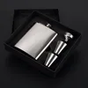 Stainless Steel 8 Oz Hip Flask Set Portable Pocket Alcohol Wine Bottles Drinkware Funnel Cups Bottle Kits Whiskey Container Pot Boxed Business Gift HY0107