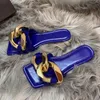 Fashion Designer Slide Womens Slippers Rubber Sandals Metal Plastic Chain Flip Flops Women Luxury Sandal Casual Shoes Loafers Beach Heatshoes 35-41