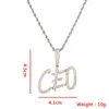 Collier de nom personnalisé avec lettres cursives en diamant CZ plaqué or de haute qualité pour femmes et hommes avec chaîne de corde de 24 pouces gratuite