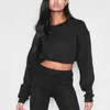 Kvinnor Långärmad Kort Hoodie Sexig Solid Färg Beskuren Sweatshirt Pullover Harajuku Crop Tops Sudadera Street