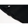 [EAM]女性黒の簡単なプリーツポケット膝丈ドレスラペル半袖ルースファッションスプリング夏1dd7888 210512