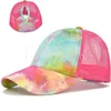 9 Stile Baseballmütze Pferdeschwanz-Baseballkappe Trucker-Kappen aus gewaschener Baumwolle Snapback Tie-Dye Bunte Mesh-Kappe DB626