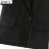 Zevity Women Fashion Short Sleeve Fitting Blazer Coat Office Ladies Pockets Casual Suits Double Breasted Chic Summer Tops CT672 211122