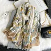 Sarongs groothandel mode zijden sjaal voor vrouwen lente ontwerper bloemen bloem lange sjaals wrap met tag 180x90cm sjaals