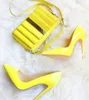 Casual Designer Sexy Lady Femmes Chaussures Citron Jaune Cuir Verni Bout Pointu Stiletto Stripper Talons Hauts Bal Soirée Pompes Grande Taille 44 12cm