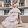 Party Dresses Charming Ruffles Prom Dress Tiered Puffy Tulle High Low Evening Pink Dramatic Layered Zipper Back Court Train Gowns