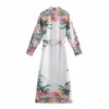 Vestido branco camisa de impressão tropical es mulheres botão de verão para cima midi mulher manga longa vintage colared vestidos 210430