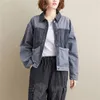 Autumn Arts Style Women Long Sleeve Single Breasted Loose Short Coat Patchwork Denim Turn-down Collar Vintage Jackets M644 210512