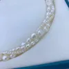 Handknutad design 3 rader vridna halsband äkta 3-9mm vitt sötvatten pärla mode smycken 45 cm