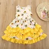 2-10Y Toddler Bebek Çocuk Kız Ayçiçeği Fırfır Elbise Camo Baskı Kolsuz Sundress Parti Giysileri Q0716