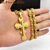 Pendant Necklaces SUNNERLEES 316L Stainless Steel Jesus Christ Cross Necklace Byzantine Link Chain Men Boys Gift SP210