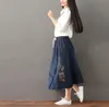 Johnature Vintage A-Line Demin Hole Skirts Spring Pockets Female Clothes Casual Elastic Waist All-match Skirts 210521