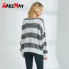 autumn pullover striped Sweater For Women Sexy off shoulder Batwing sweater Loose Knitted Pullover Oversize Female 210428