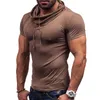 Printemps été Muscle vêtements pour hommes couleur unie col tas avec bouton pull à manches courtes coupe ajustée chemise en coton