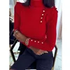 Europa och Amerika Knapp Dekorerad Solid Färg Bottom Sweater Kvinnor Ruffled Långärmad Kvinnors Knitwear 12587 210508