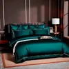 Bestickter tiefgrün-blauer Bettbezug, hochwertiges Bettwäsche-Set aus weicher ägyptischer Baumwolle, Doppelbett, Queen-Size-Bett, 4/6-teilige Bettlaken-Kissenbezüge