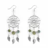 Dangle Lustre Vintage Grand Rond Multicolore Pierre Naturelle Perlé Boucles D'oreilles Pour Femme Ethnique Boho Gland Plume Long Dreamcatcher Drop