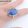 Resizable Natural Gemstone Faceted Opening Adjustable Ring Gold Color Plated Crystal CZ Zircon Rhinestone Rings For Women Jewelry Gifts DBX310