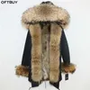 OFTBUY Chaqueta de invierno Mujeres Larga Parka Real Fox Four Piel Abrigo Mapache Natural Mapache Capucha Cuerpo Cálido Streetwear Parkas 210928