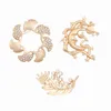 Pins, Brooches 2021 Style Matte Gold Ginkgo Leaves Biloba Inlay Semi-precious Stones Temperament Fashion Brooch